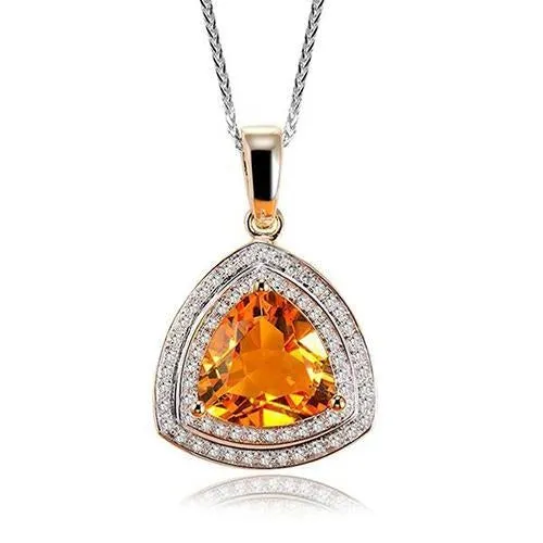Trillion Shape Madeira Citrine Round Natural Earth Mined Diamonds Gold Pendant 1750 Ct GB Necklaces Trillion Shape Madeira Citrine Round Natural Earth Mined Diamonds Gold Pendant 1750 Ct GB Necklaces