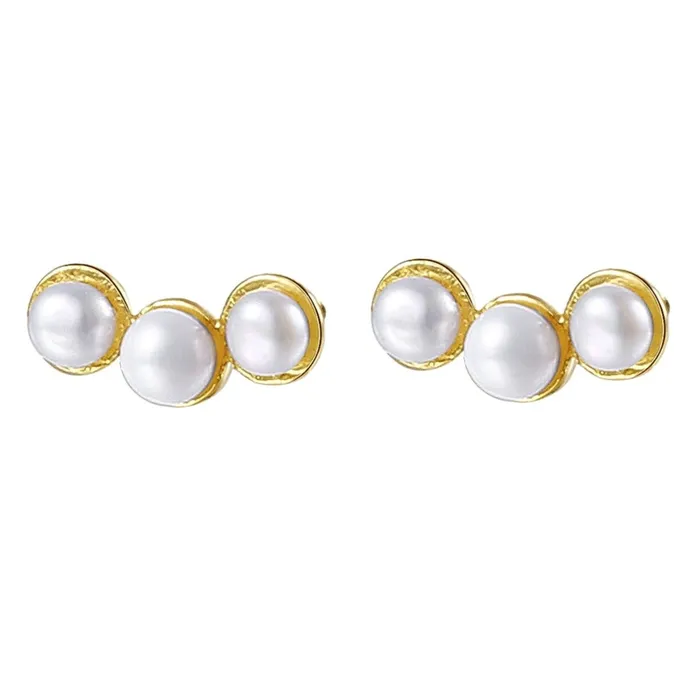 Trio Pearl Stud Earrings Sterling Silver Gold Hey Happiness Earrings