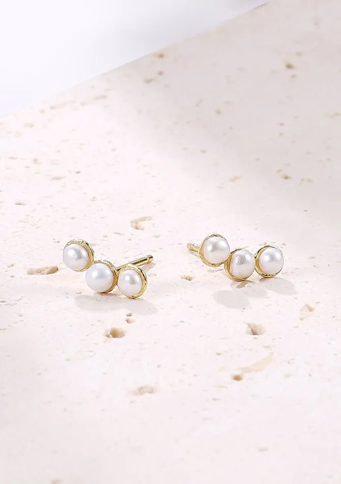 Trio Pearl Stud Earrings Sterling Silver Gold Hey Happiness Earrings Trio Pearl Stud Earrings Sterling Silver Gold Hey Happiness Earrings
