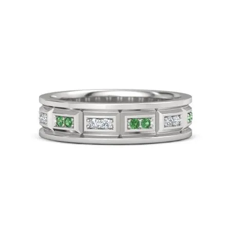 Vintage Type Band Natural Earth Mined Diamonds Green Emerald 360 Carats White Gold 14K GB Rings Vintage Type Band Natural Earth Mined Diamonds Green Emerald 360 Carats White Gold 14K GB Rings
