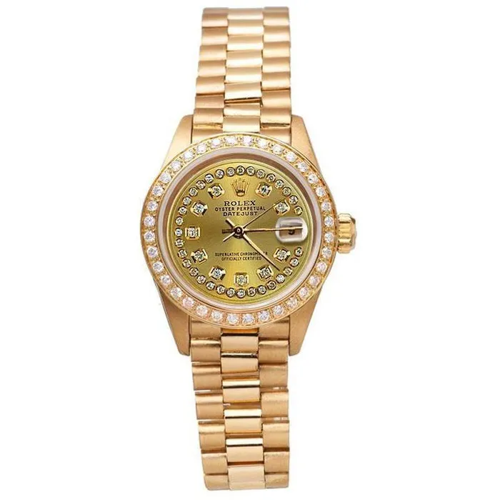 Watches Rolex President Style Champagne String Dial Watch Yg Diamond Bezel GB Watches Rolex President Style Champagne String Dial Watch Yg Diamond Bezel GB