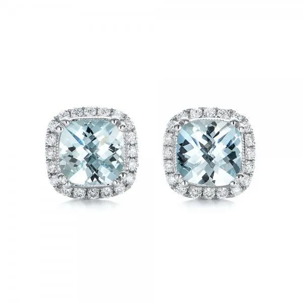 White Gold 14K 470 Ct Halo Aquamarine With Natural Earth Mined Diamonds Studs Earrings GB Earrings White Gold 14K 470 Ct Halo Aquamarine With Natural Earth Mined Diamonds Studs Earrings GB Earrings