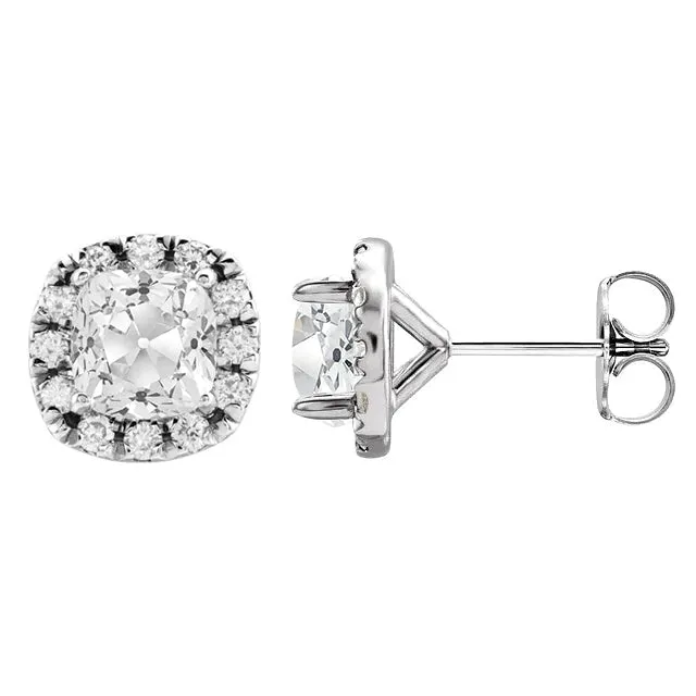 White Gold Genuine Diamond Stud Halo Earrings 9 Carats Cushion Old Mine Cut HarryChadEntcom Earrings White Gold Genuine Diamond Stud Halo Earrings 9 Carats Cushion Old Mine Cut HarryChadEntcom Earrings
