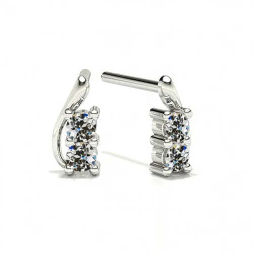 White Gold Handle Stud Earrings 2 Carats Round Old Cut Earth Mined Diamond HarryChadEntcom Earrings