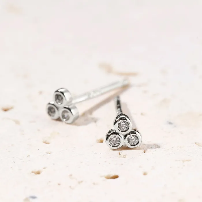 White Triad Stud Earrings Sterling Silver Hey Happiness Earrings White Triad Stud Earrings Sterling Silver Hey Happiness Earrings