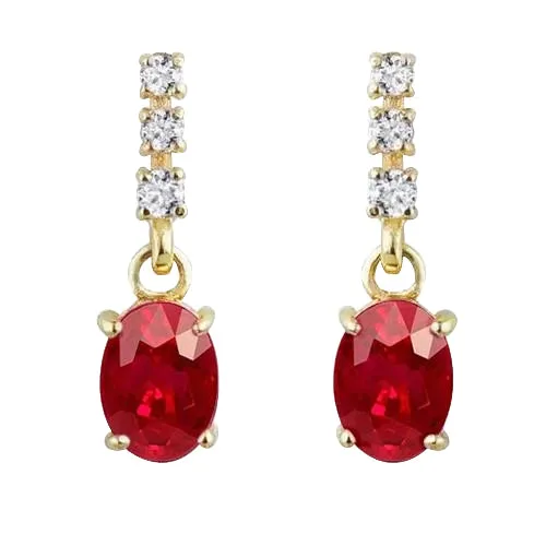 Yellow Gold 14K Lady Dangle Earrings 950 Carats Ruby And Natural Earth Mined Diamonds GB Earrings Yellow Gold 14K Lady Dangle Earrings 950 Carats Ruby And Natural Earth Mined Diamonds GB Earrings